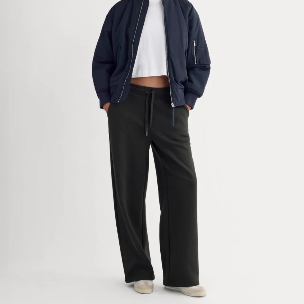 Everlane Luxe Fleece Wide-Leg Sweatpant In Black, Size X-Small